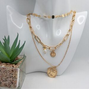 Boho Festival Layered Gold Chain and Pearl Necklace